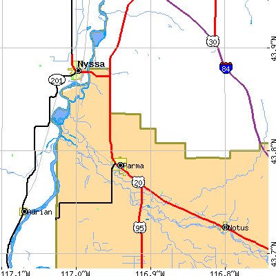 Zip code 83660 close-up map