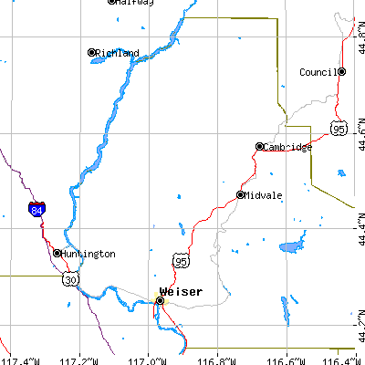 Zip code 83672 close-up map