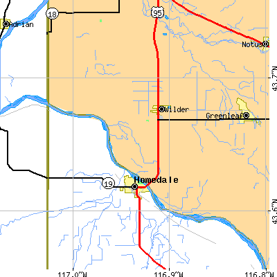 Zip code 83676 close-up map