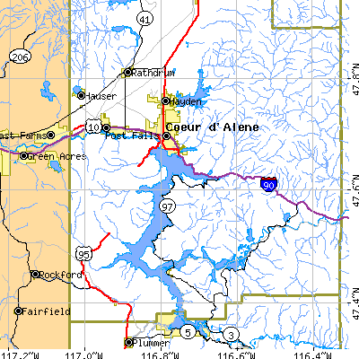 Zip code 83814 close-up map