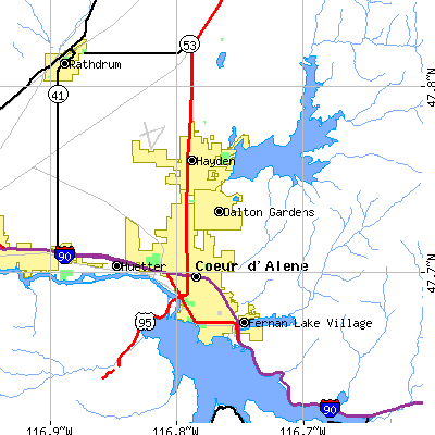 Zip code 83815 close-up map
