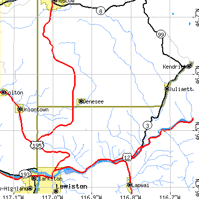 Zip code 83832 close-up map