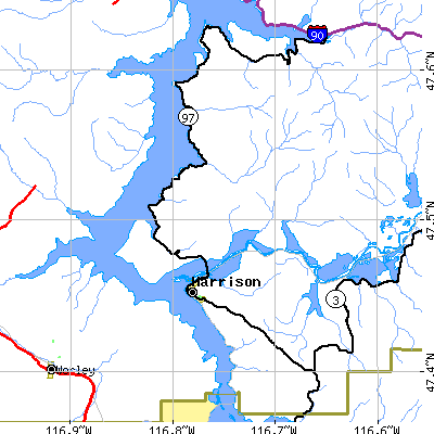 Zip code 83833 close-up map