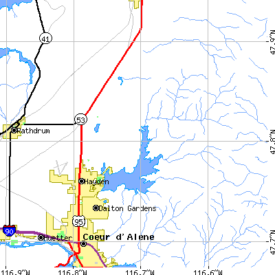 Zip code 83835 close-up map