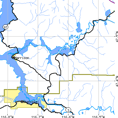 Zip code 83842 close-up map