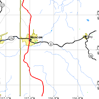 Zip code 83843 close-up map