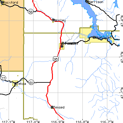 Zip code 83851 close-up map