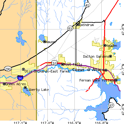 Zip code 83854 close-up map