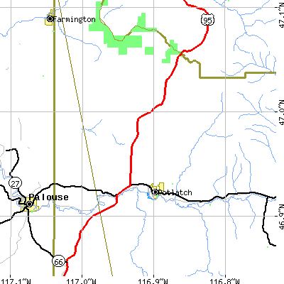 Zip code 83855 close-up map