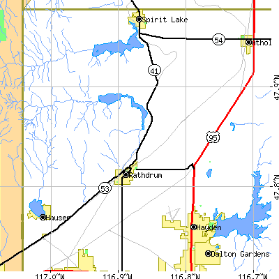Zip code 83858 close-up map