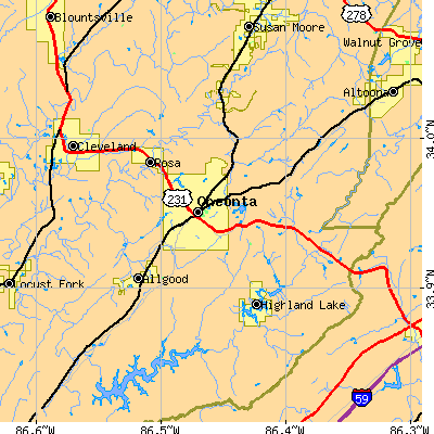 Zip code 35121 close-up map