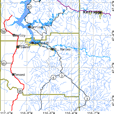 Zip code 83861 close-up map