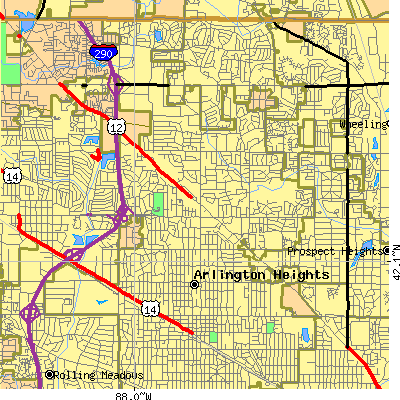 Zip code 60004 close-up map