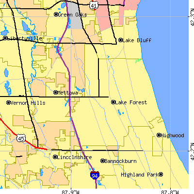 Zip code 60045 close-up map
