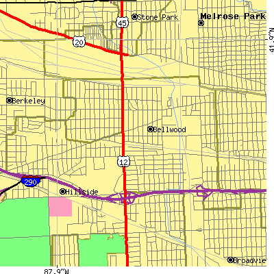 Zip code 60104 close-up map