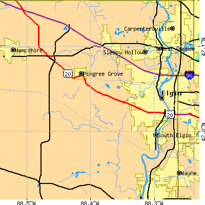 Zip code 60123 close-up map