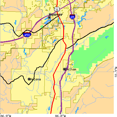 Zip code 35124 close-up map