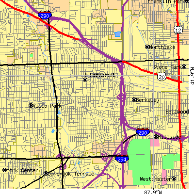 Zip code 60126 close-up map