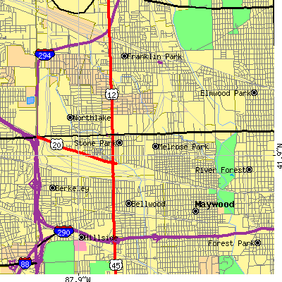 Zip code 60160 close-up map