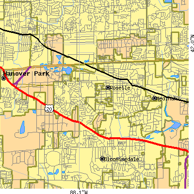 Zip code 60172 close-up map
