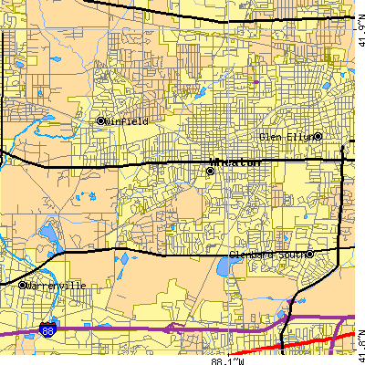 Zip code 60187 close-up map