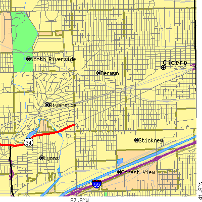Zip code 60402 close-up map