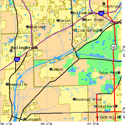 Zip code 60439 close-up map
