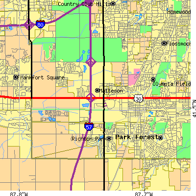 Zip code 60443 close-up map