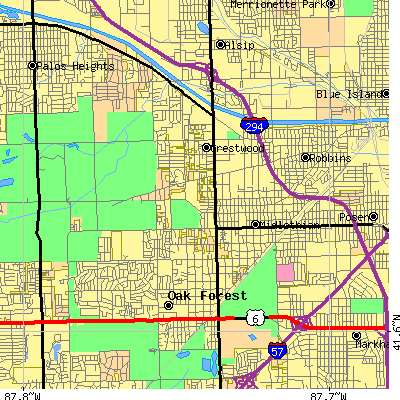 Zip code 60445 close-up map