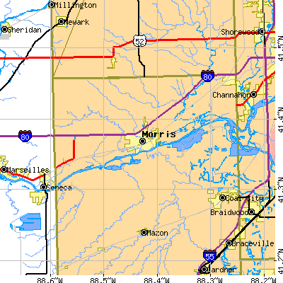 Zip code 60450 close-up map