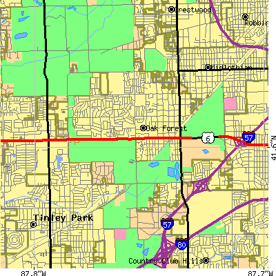Zip code 60452 close-up map