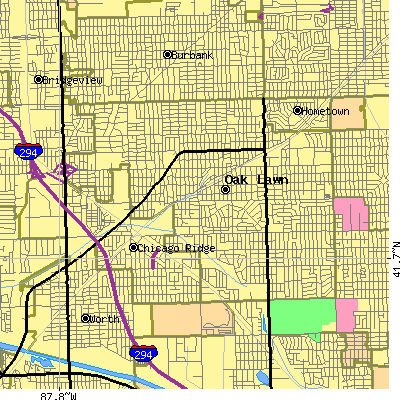 Zip code 60453 close-up map