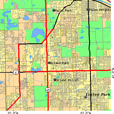 Zip code 60462 close-up map