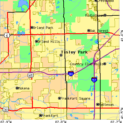 Zip code 60477 close-up map