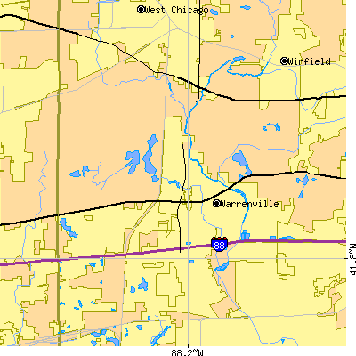 Zip code 60555 close-up map