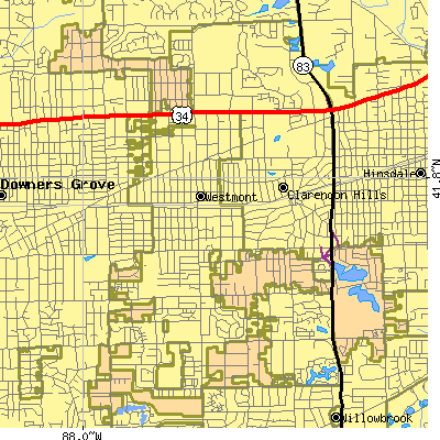 Zip code 60559 close-up map
