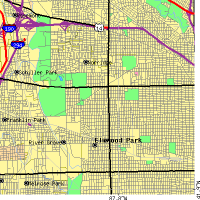 Zip code 60634 close-up map