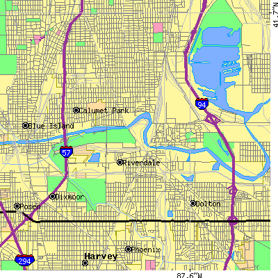 Zip code 60827 close-up map