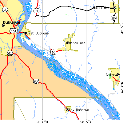 Zip code 61025 close-up map