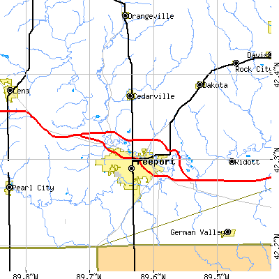 Zip code 61032 close-up map