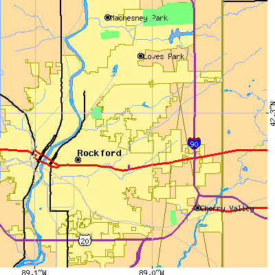 Zip code 61107 close-up map