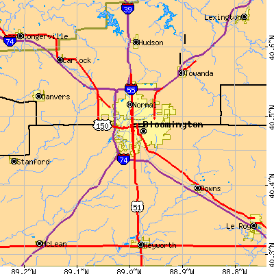 Zip code 61704 close-up map