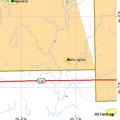 Zip code 61721 close-up map