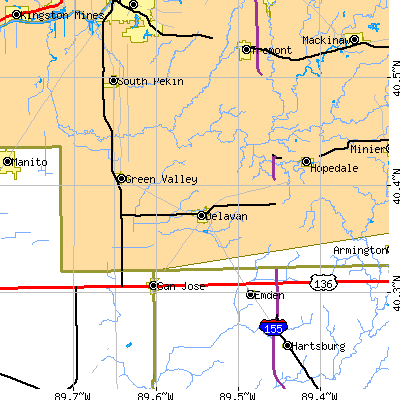Zip code 61734 close-up map