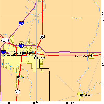Zip code 61802 close-up map
