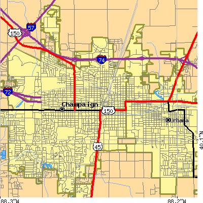 Zip code 61820 close-up map