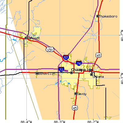 Zip code 61822 close-up map