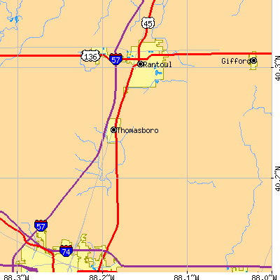 Zip code 61878 close-up map