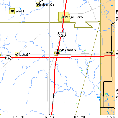 Zip code 61924 close-up map