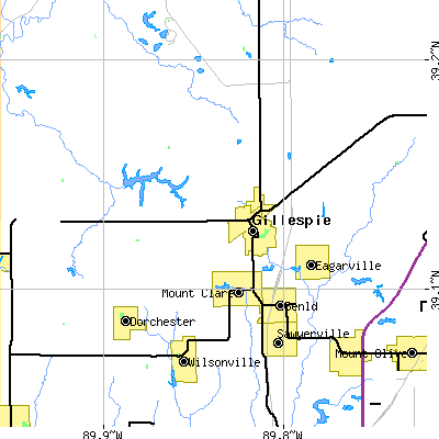 Zip code 62033 close-up map